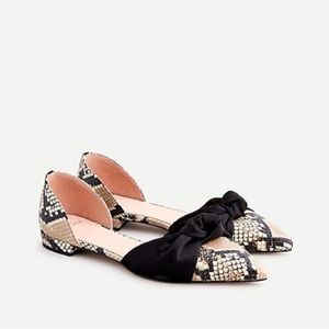 J Crew Pointed Tie Knot Bow Flats in Snakeskin Print Sz 10